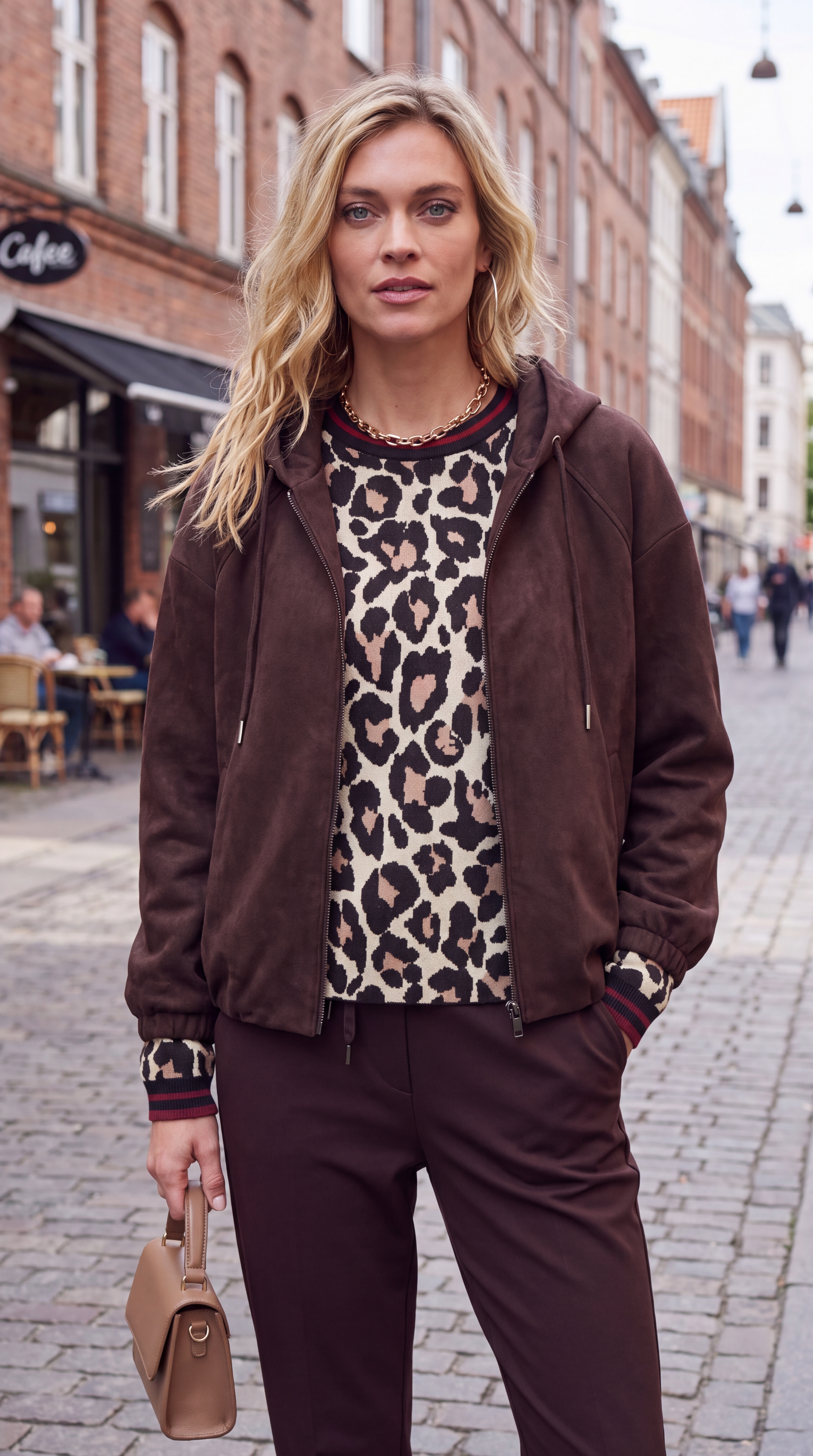 Dámska bunda s kapucňou v im itácii brúsenej kože BROADWAY NYC FASHION ESPRESSO Tmavohnedá s.WEAR 1